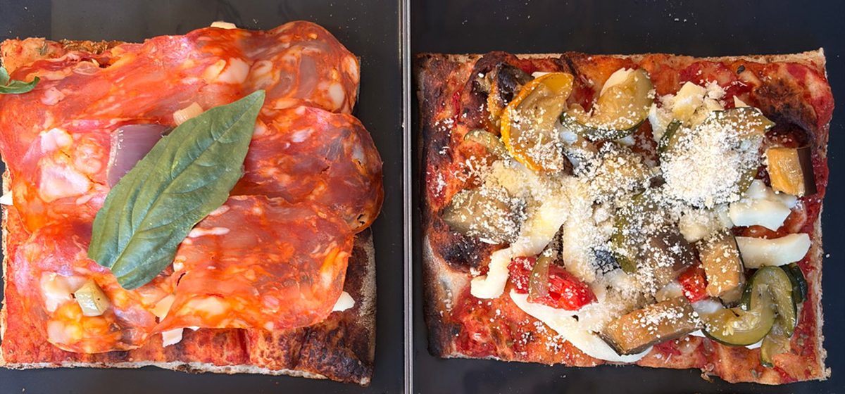 Parts de pizza alla pala au jambon de Parme et à la coppa